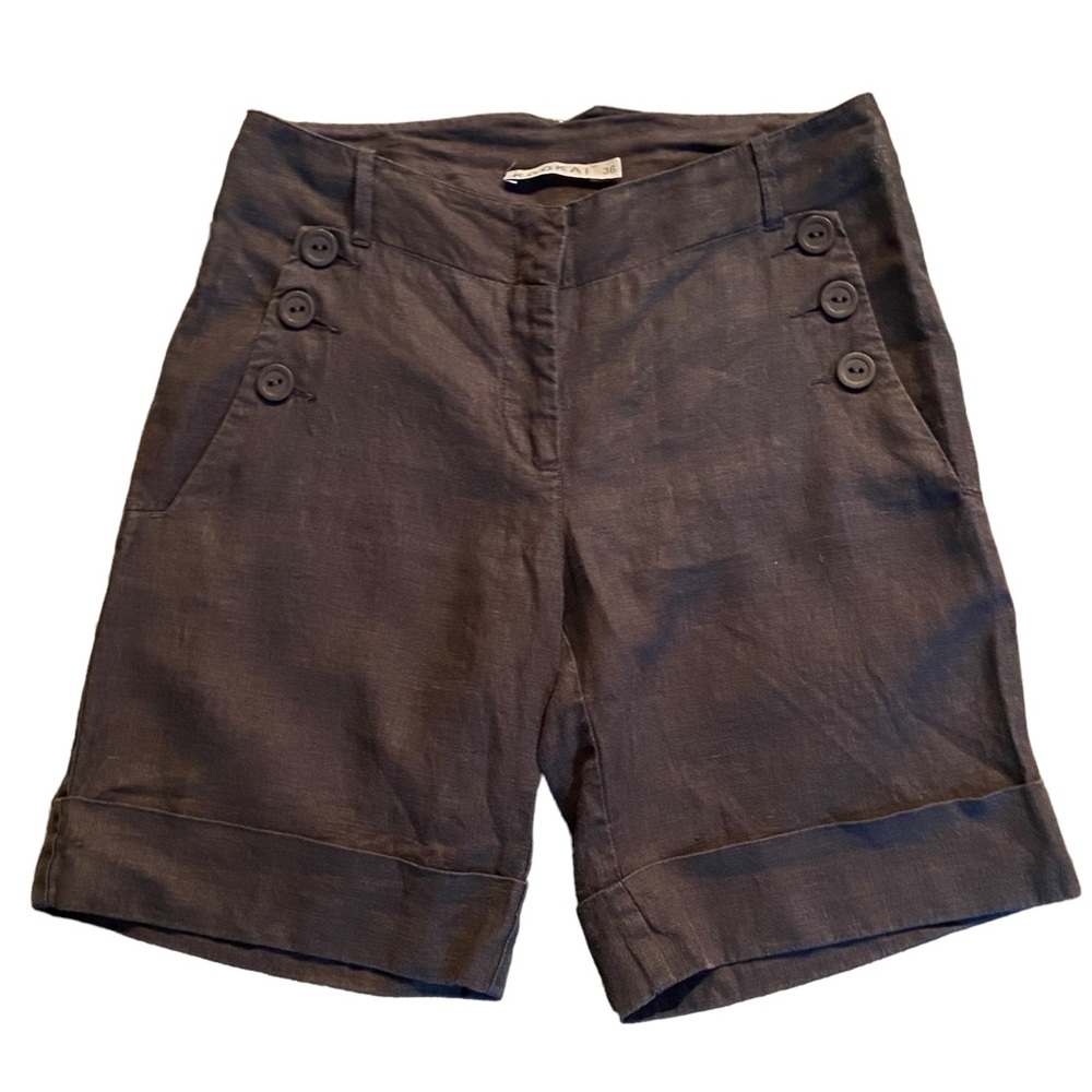 Kookai brown 100% Linen shorts with double buttons. Size 36